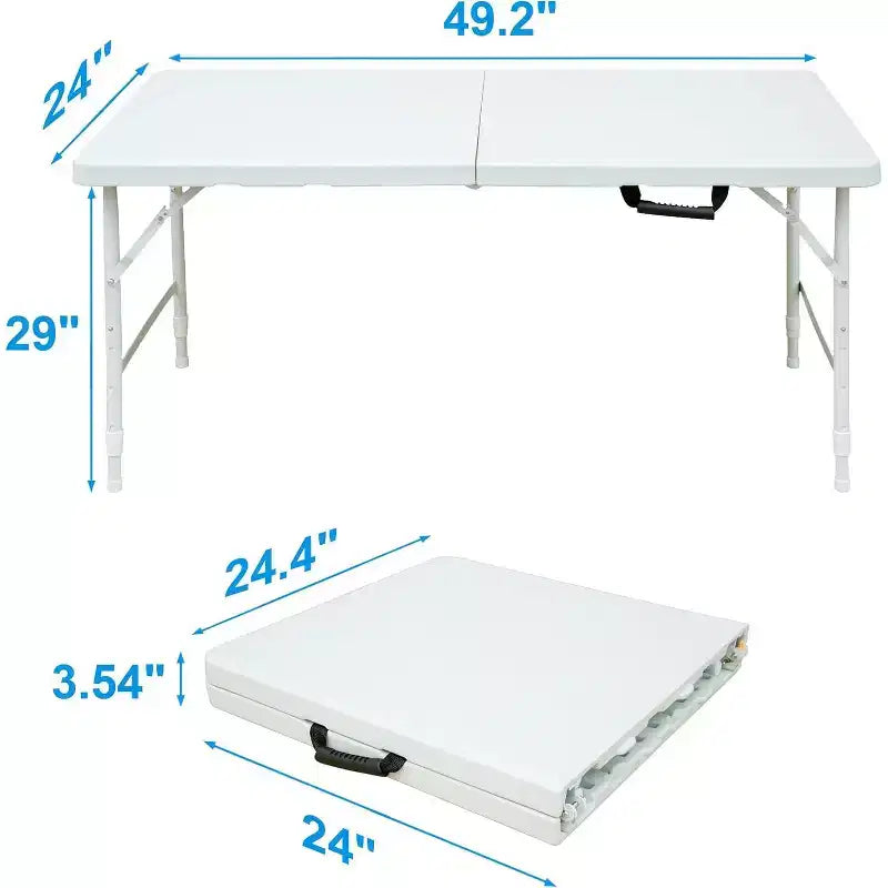 Tavolo pieghevole regolabile in altezza e per impieghi gravosi, tavolo multiuso portatile - pieghevole a metà, ideale per interni ed esterni, campeggio, picnic, feste e barbecue
