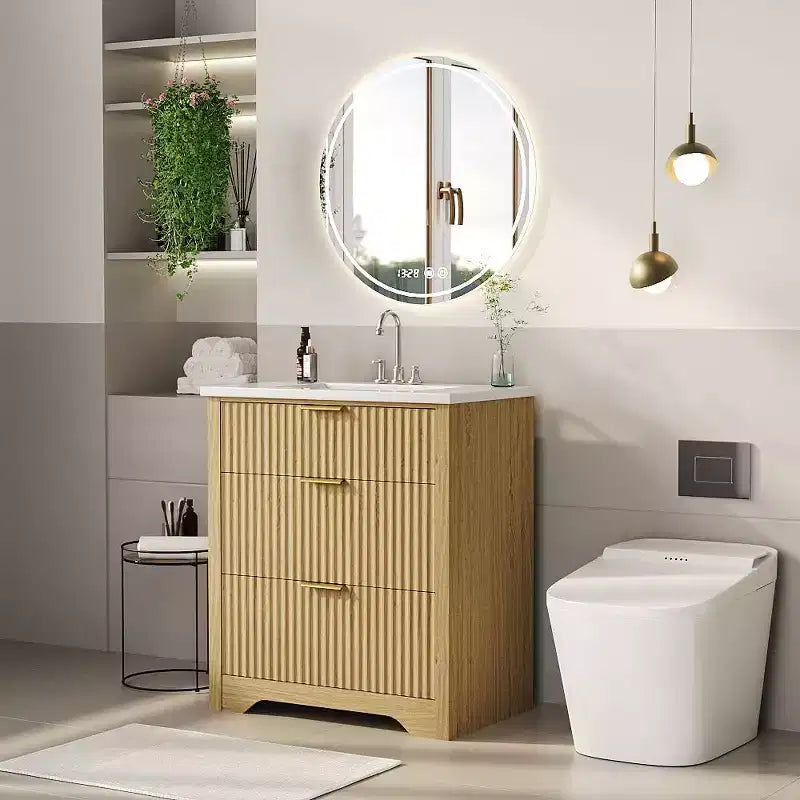 Bathroom Vanity with Sink, Vintage Bathroom Cabinet Vanity with Doors &amp; Drawers, Farmhouse Wooden Freestanding Bathroom Cabinet