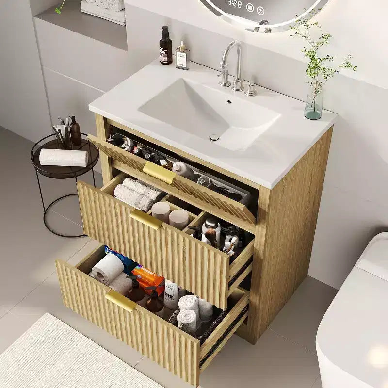 Mobile bagno con lavabo, mobile bagno vintage con ante e cassetti, mobile bagno autoportante in legno in stile rustico