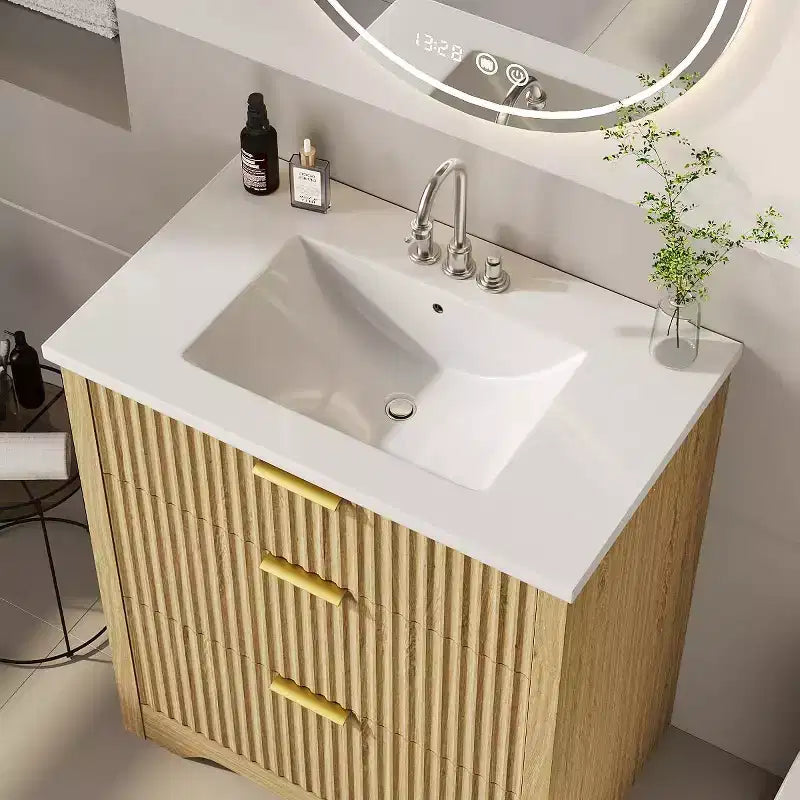 Bathroom Vanity with Sink, Vintage Bathroom Cabinet Vanity with Doors &amp; Drawers, Farmhouse Wooden Freestanding Bathroom Cabinet