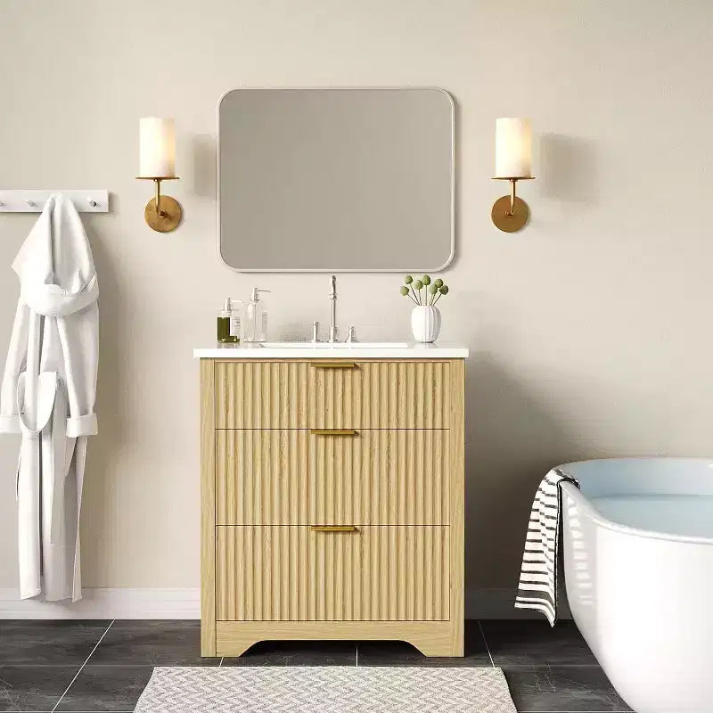 Mobile bagno con lavabo, mobile bagno vintage con ante e cassetti, mobile bagno autoportante in legno in stile rustico