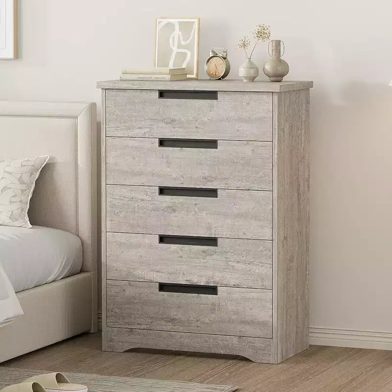 5 Drawer Dresser for Bedroom, Black 5 Chest of Drawers with Embedded Handles, Wooden Dresser Organizer for Living Room, Nursery, Hallway