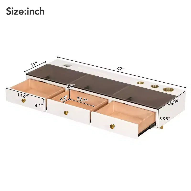 Modern Wall-Mounted Wood Floating Vanity Table with 3 Drawers and Glass Finish