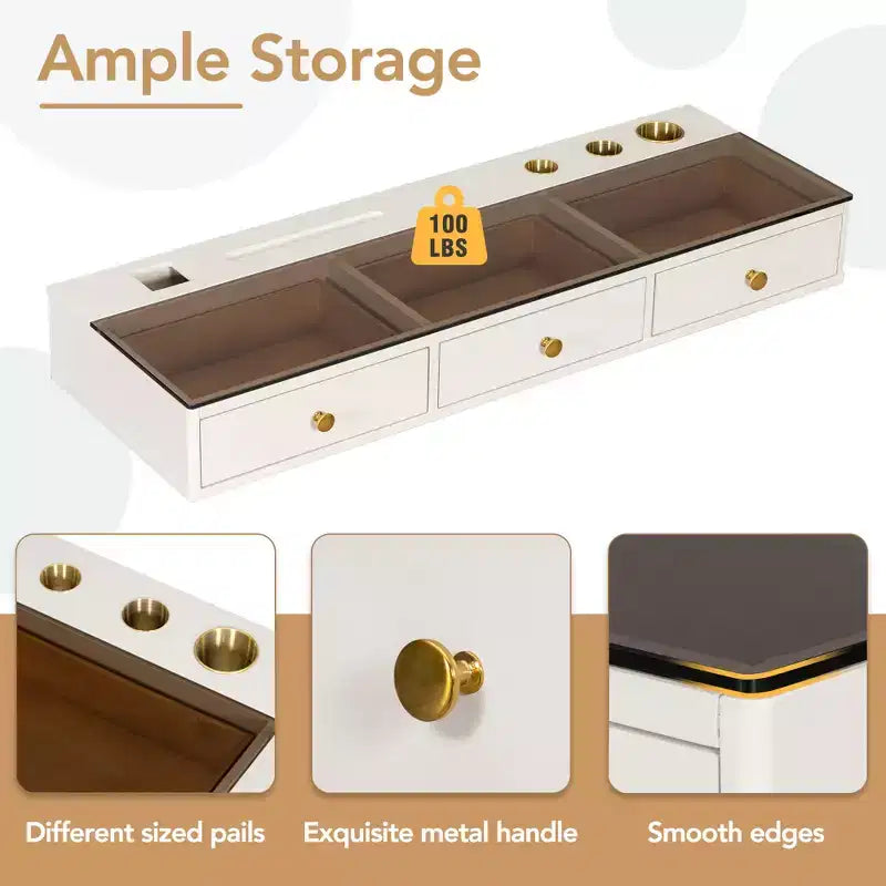 Modern Wall-Mounted Wood Floating Vanity Table with 3 Drawers and Glass Finish