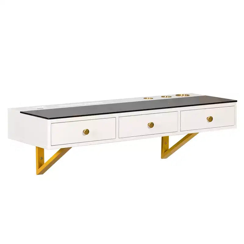 Modern Wall-Mounted Wood Floating Vanity Table with 3 Drawers and Glass Finish