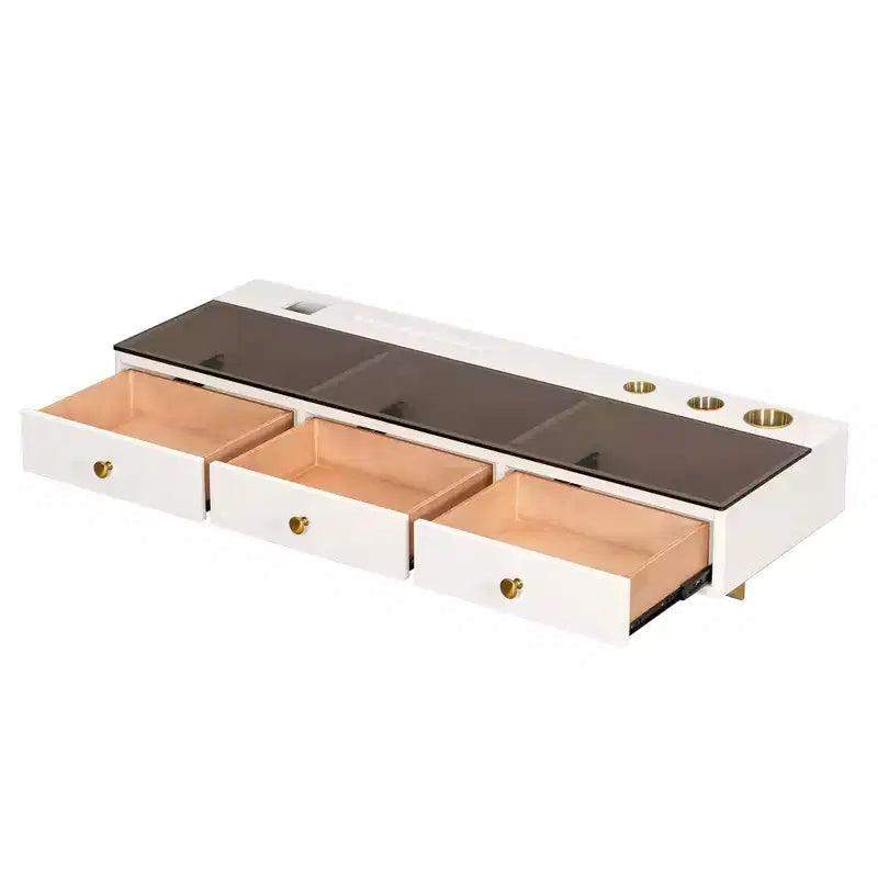 Modern Wall-Mounted Wood Floating Vanity Table with 3 Drawers and Glass Finish