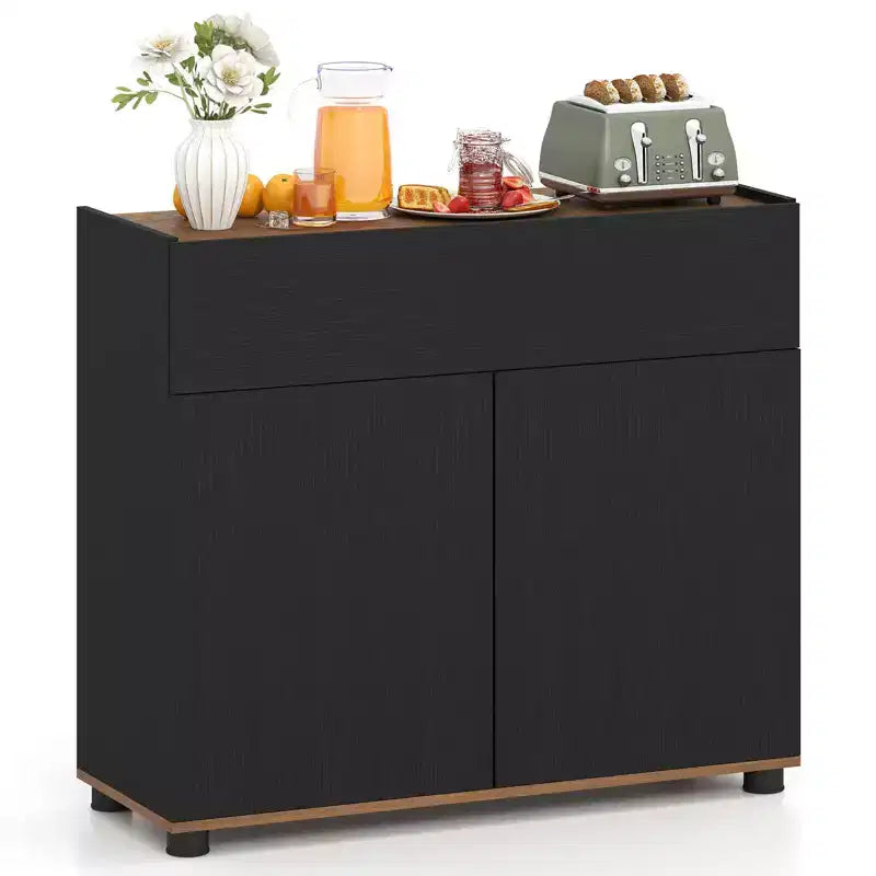 Credenza con contenitore, cassetto e ante a pressione per la cucina, nero/bianco