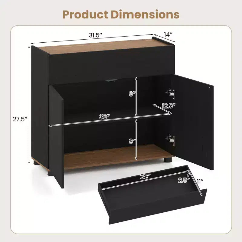 Credenza con contenitore, cassetto e ante a pressione per la cucina, nero/bianco