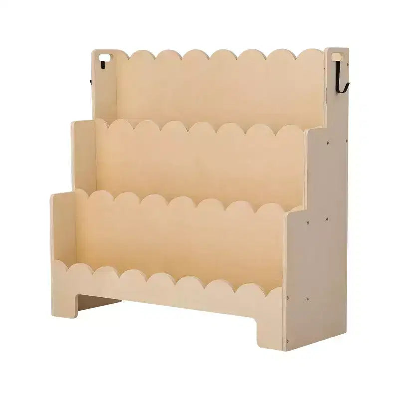 Bookshelf, 3-Tier Scalloped Kids Bookshelf, Front Facing Toddler Bookcase, Dual Hooks for Hanging Backpacks