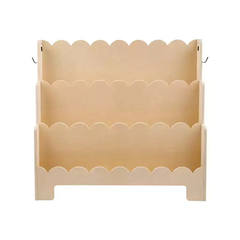 Bookshelf, 3-Tier Scalloped Kids Bookshelf, Front Facing Toddler Bookcase, Dual Hooks for Hanging Backpacks