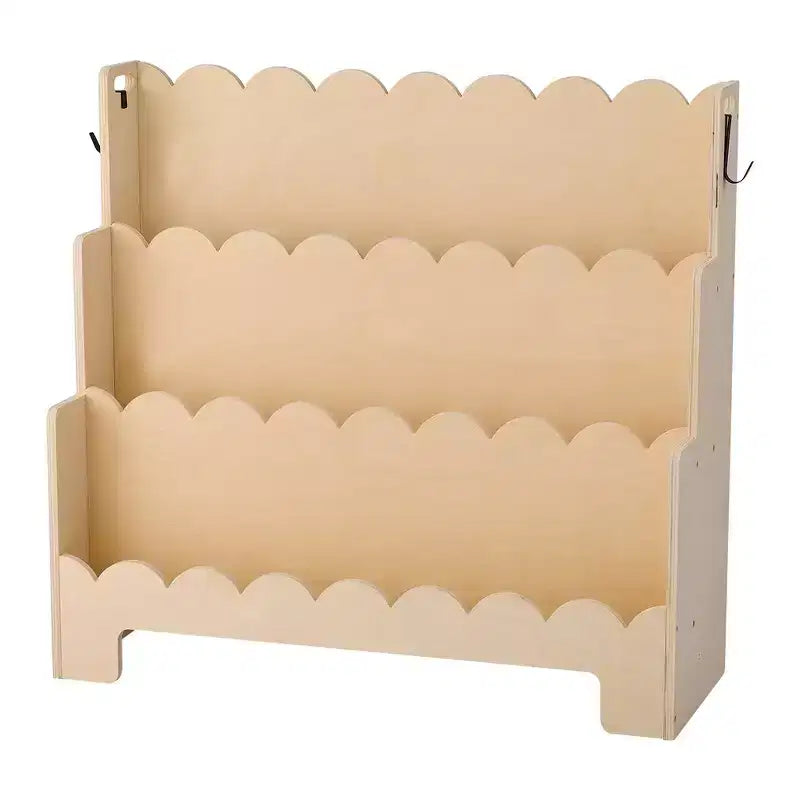 Bookshelf, 3-Tier Scalloped Kids Bookshelf, Front Facing Toddler Bookcase, Dual Hooks for Hanging Backpacks