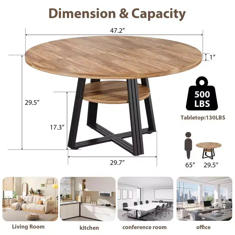 47'' Round Dining Table for 4, Kitchen Dining Room Circle Dinner Pedestal Table, Space Saving Wood Kitchen &amp; Dining Room Furniture