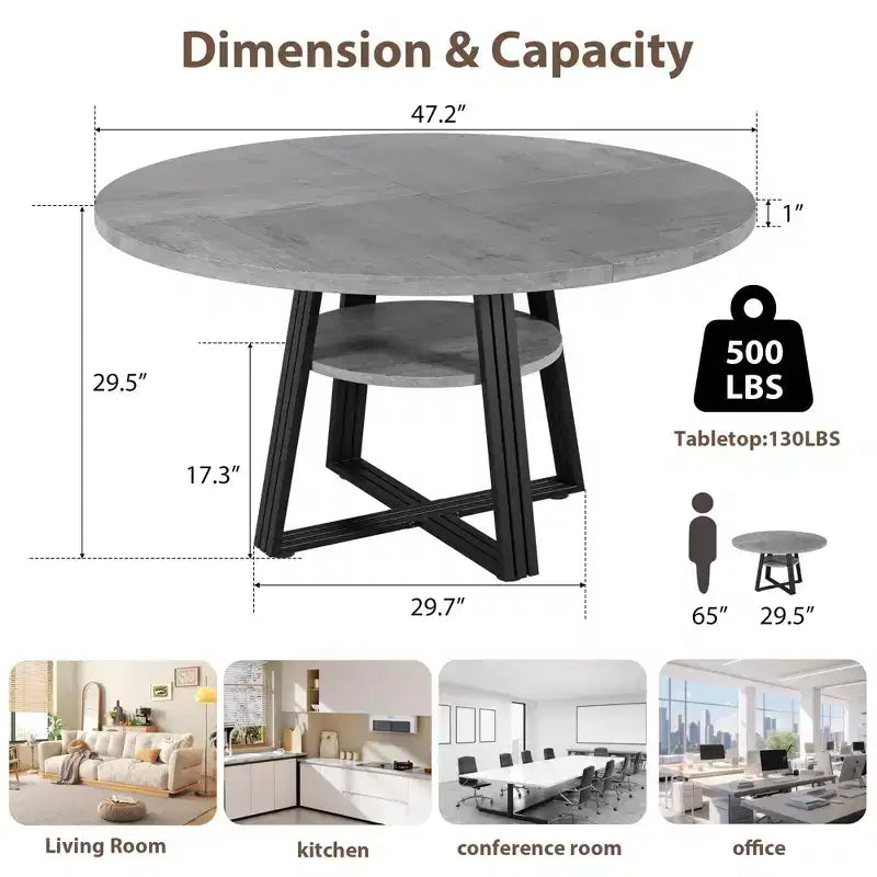 47'' Round Dining Table for 4, Kitchen Dining Room Circle Dinner Pedestal Table, Space Saving Wood Kitchen &amp; Dining Room Furniture