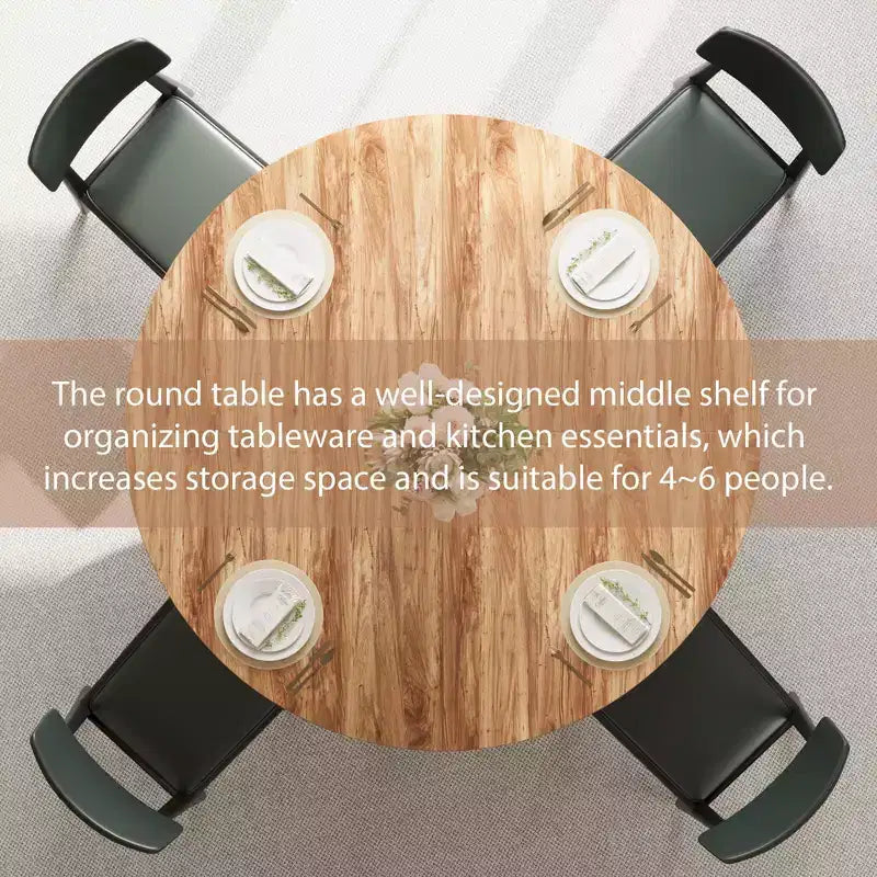 47'' Round Dining Table for 4, Kitchen Dining Room Circle Dinner Pedestal Table, Space Saving Wood Kitchen &amp; Dining Room Furniture
