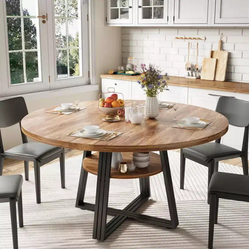 47'' Round Dining Table for 4, Kitchen Dining Room Circle Dinner Pedestal Table, Space Saving Wood Kitchen &amp; Dining Room Furniture