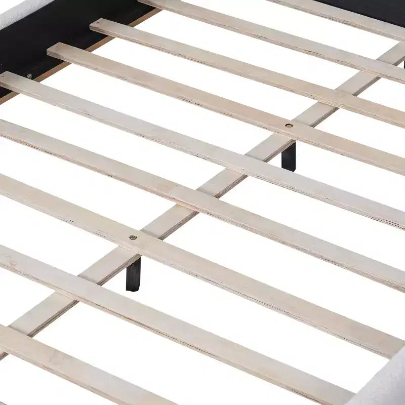 Queen/King Size Platform Bed Frame, Modern Mid-Century Upholstered Bed with Curved Headboard &amp; Rubberwood Base, White