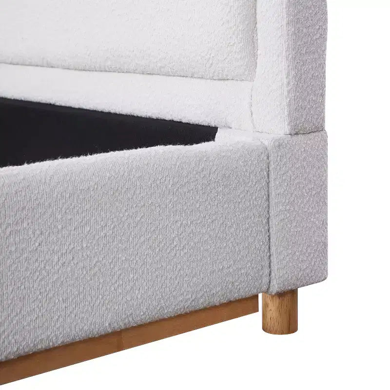 Queen/King Size Platform Bed Frame, Modern Mid-Century Upholstered Bed with Curved Headboard &amp; Rubberwood Base, White
