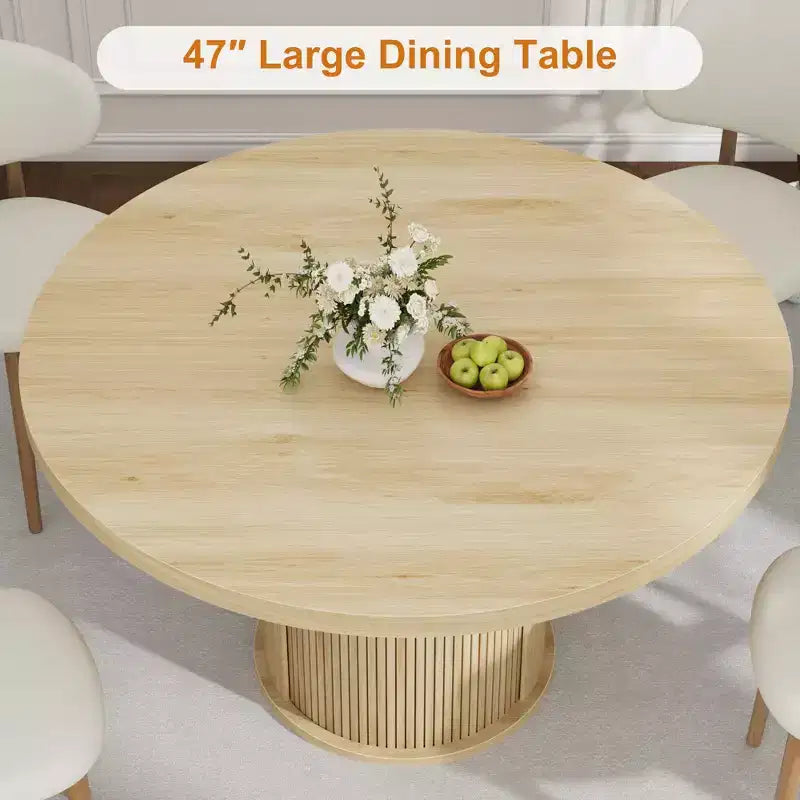 47 Round Dining Table for 4-6  2-Layer Storage Shelf &amp; Drawer  Space-Saving Circle Table  Ideal for Dining Room, Kitchen, Living Room
