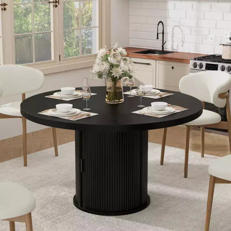 47 Round Dining Table for 4-6  2-Layer Storage Shelf &amp; Drawer  Space-Saving Circle Table  Ideal for Dining Room, Kitchen, Living Room