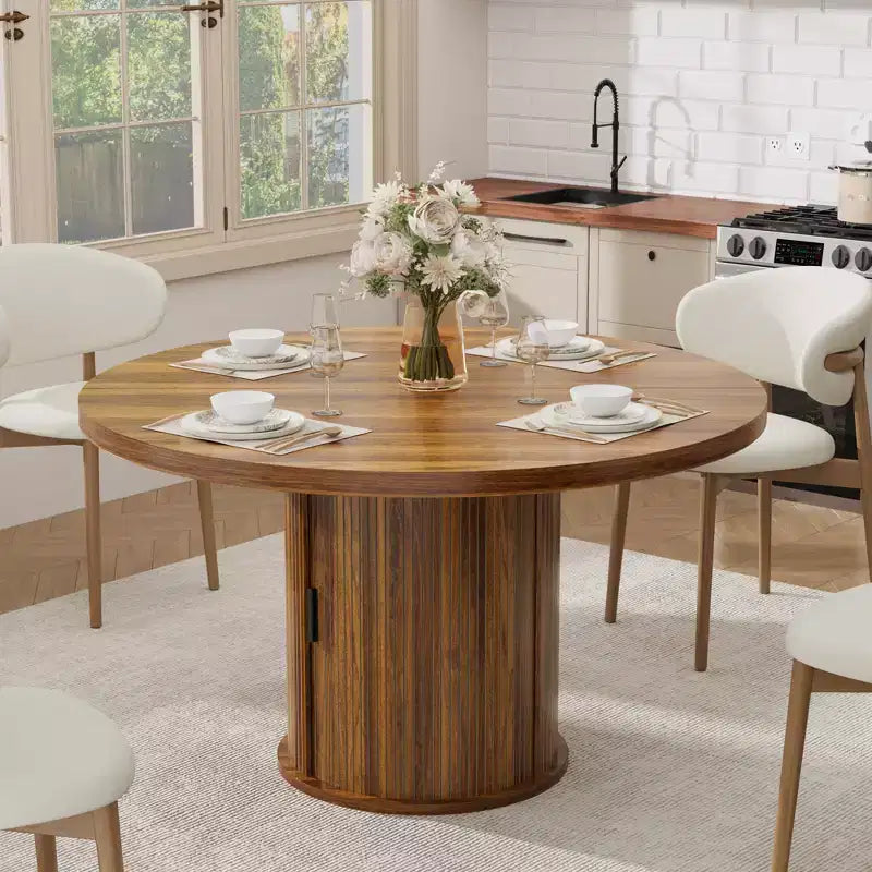 47 Round Dining Table for 4-6  2-Layer Storage Shelf &amp; Drawer  Space-Saving Circle Table  Ideal for Dining Room, Kitchen, Living Room