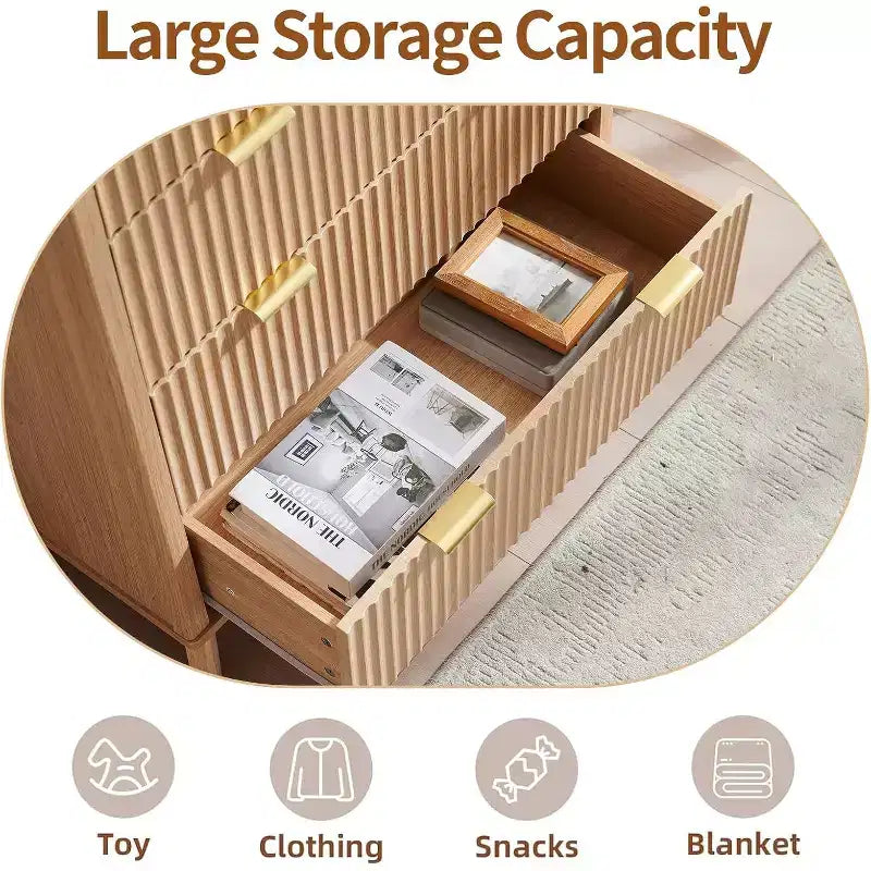 Fluted 5 Drawers Dresser for Bedroom, Modern Chest of Drawers with Metal Handle, Wood Drawer Organizer for Bedroom, Living Room, Hallway
