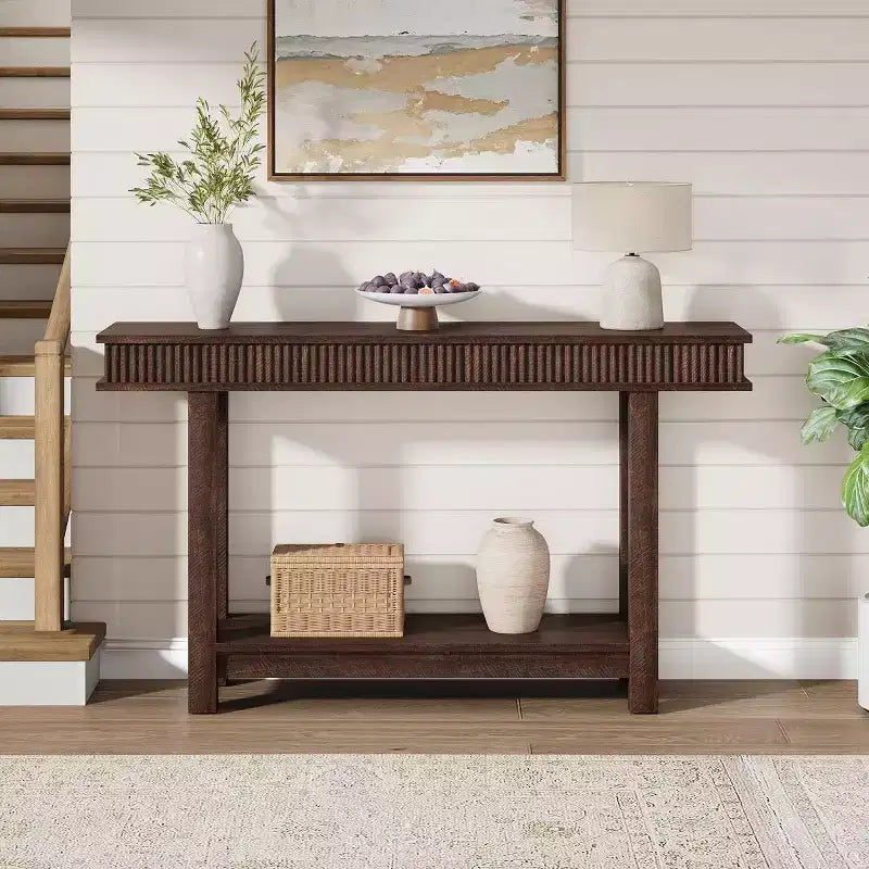 Farmhouse Fluted Console Table for Entryway, Entryway Table with Shelf Storage, Farmhouse Behind Sofa Table for Living Room, Hallway, Couch