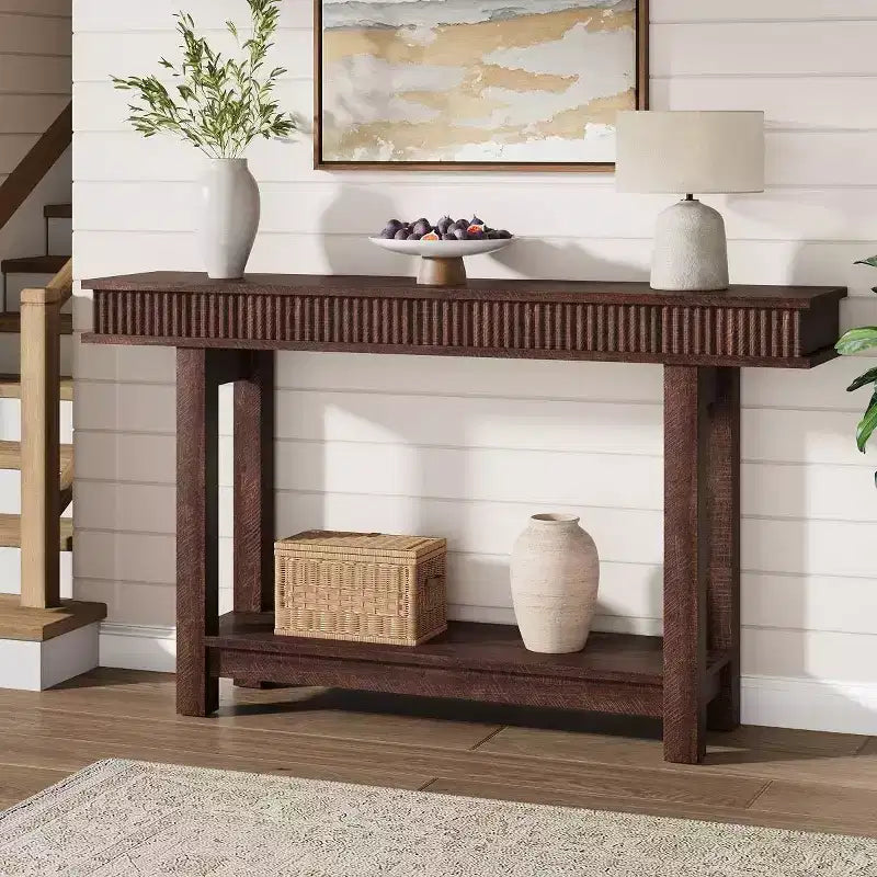 Farmhouse Fluted Console Table for Entryway, Entryway Table with Shelf Storage, Farmhouse Behind Sofa Table for Living Room, Hallway, Couch