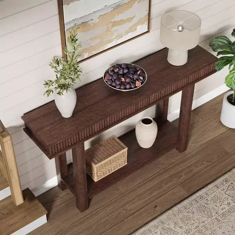 Farmhouse Fluted Console Table for Entryway, Entryway Table with Shelf Storage, Farmhouse Behind Sofa Table for Living Room, Hallway, Couch