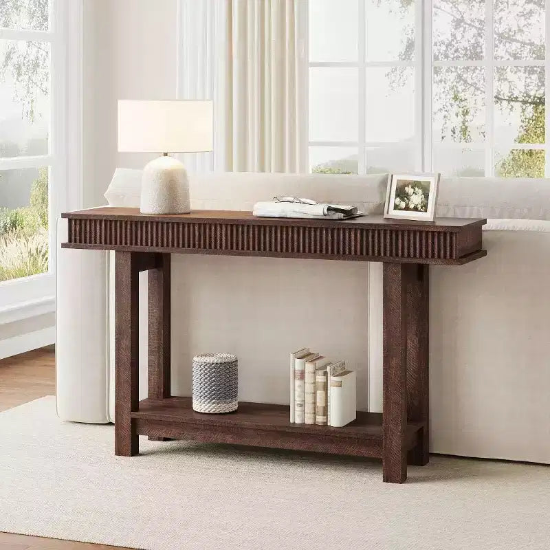 Farmhouse Fluted Console Table for Entryway, Entryway Table with Shelf Storage, Farmhouse Behind Sofa Table for Living Room, Hallway, Couch