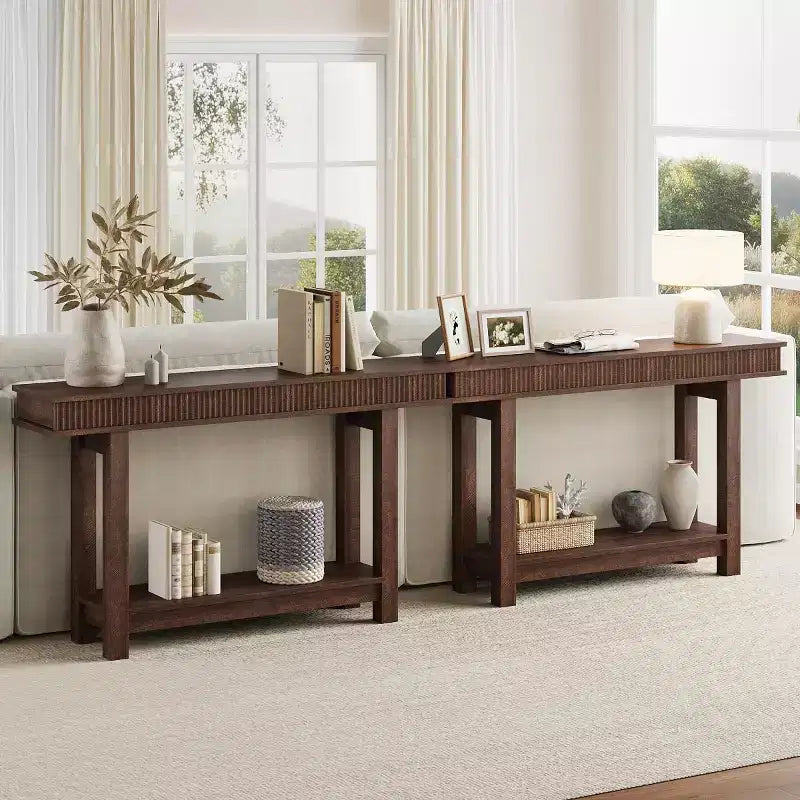 Farmhouse Fluted Console Table for Entryway, Entryway Table with Shelf Storage, Farmhouse Behind Sofa Table for Living Room, Hallway, Couch