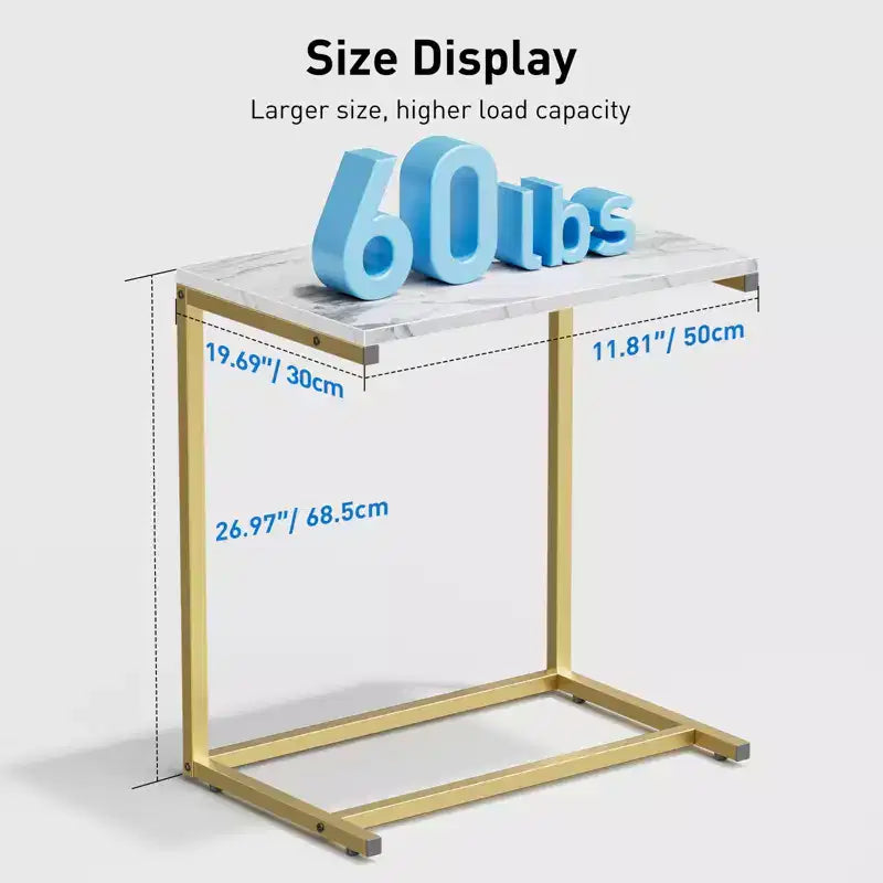 27 inch tall C shaped end table, sofa side table, living room side table, laptop desk, suitable for bedrooms, bathrooms, and living rooms.