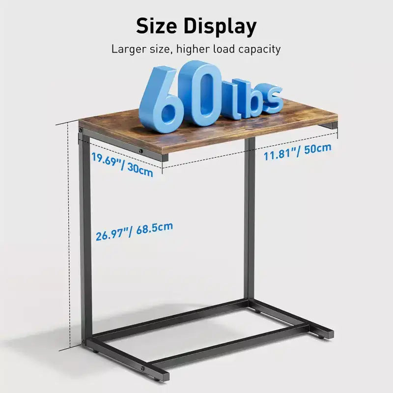 27 inch tall C shaped end table, sofa side table, living room side table, laptop desk, suitable for bedrooms, bathrooms, and living rooms.