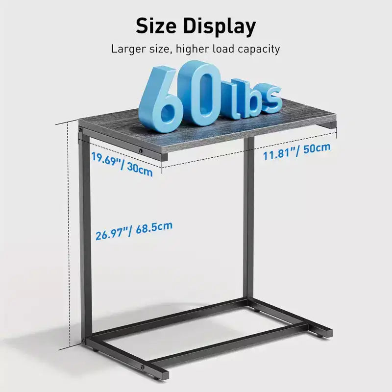 27 inch tall C shaped end table, sofa side table, living room side table, laptop desk, suitable for bedrooms, bathrooms, and living rooms.