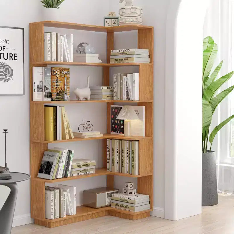 Libreria angolare autoportante a L con 5 ripiani
