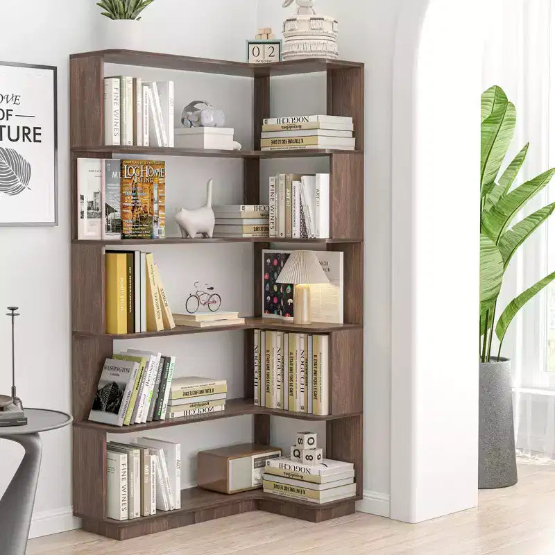Freestanding Corner 5-Tier L-Shaped Bookshelf