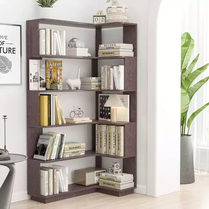 Libreria angolare autoportante a L con 5 ripiani