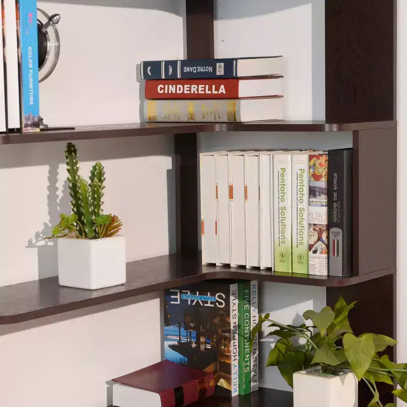 Libreria angolare autoportante a L con 5 ripiani