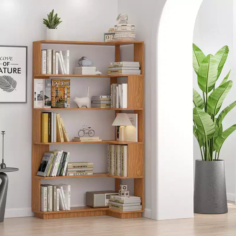 Freestanding Corner 5-Tier L-Shaped Bookshelf