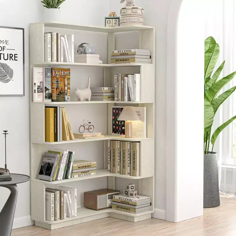 Freestanding Corner 5-Tier L-Shaped Bookshelf
