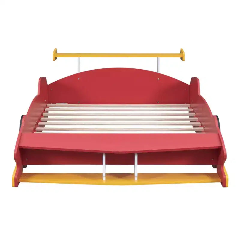 Full Size Race Car Shaped Platform Bed with Wheels for Kids' Room