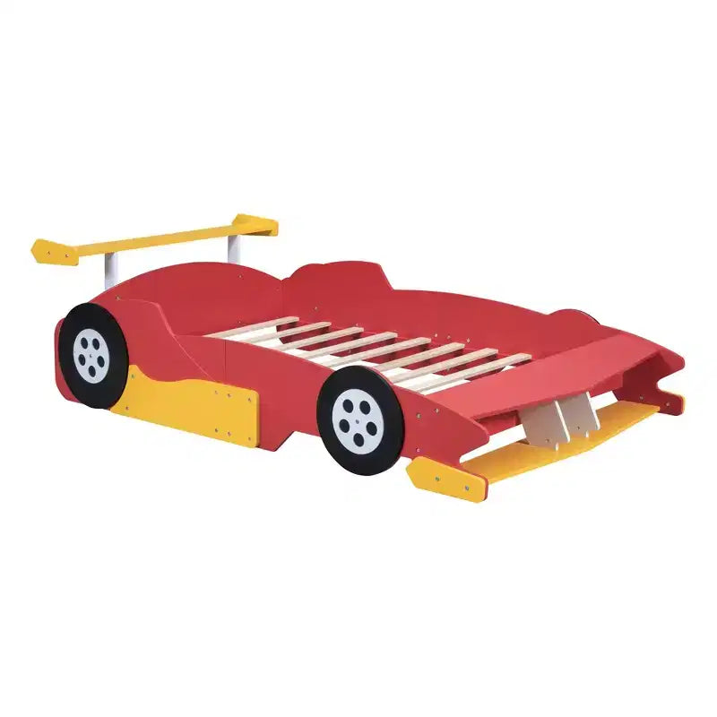 Full Size Race Car Shaped Platform Bed with Wheels for Kids' Room