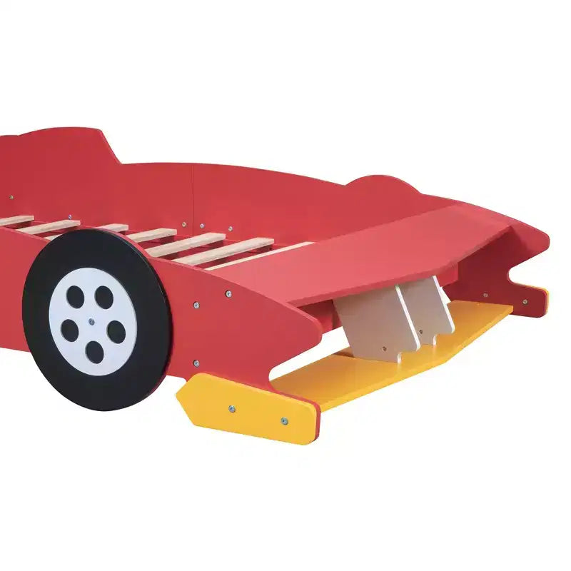 Letto a piattaforma a grandezza naturale a forma di auto da corsa con ruote per la cameretta dei bambini