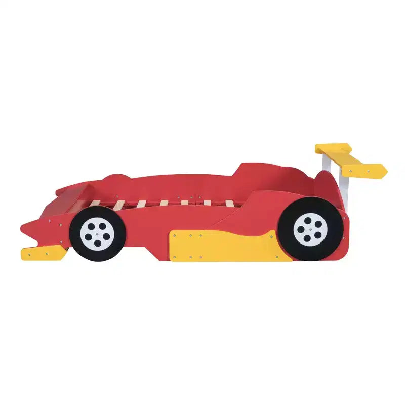 Letto a piattaforma a grandezza naturale a forma di auto da corsa con ruote per la cameretta dei bambini