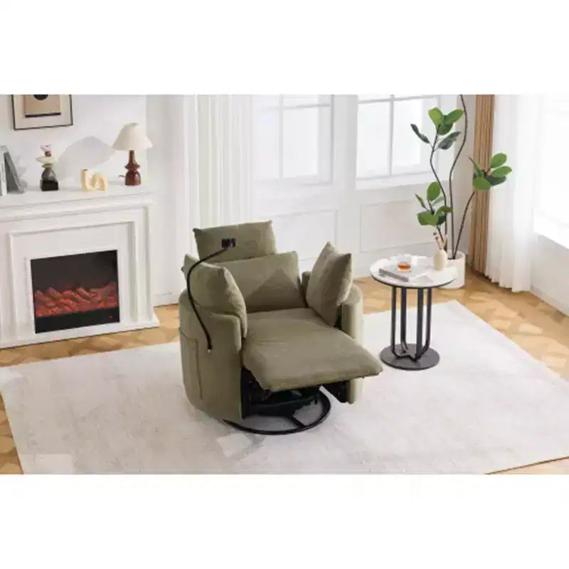 Chenille Recliner Chair, 360 Swivel Armchair with Adjustable Backrest &amp; Footrest, Rocking Chair with Phone Holder, Side Pockets