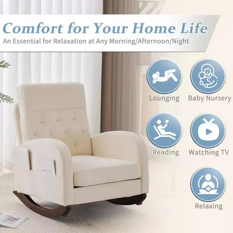 Upholstered Beige Rocking Chair