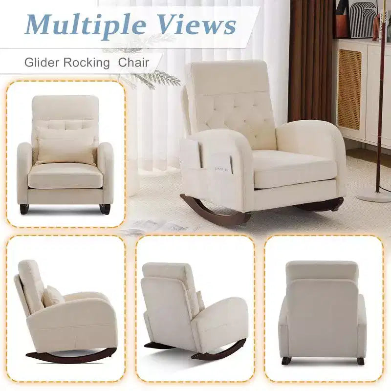 Upholstered Beige Rocking Chair