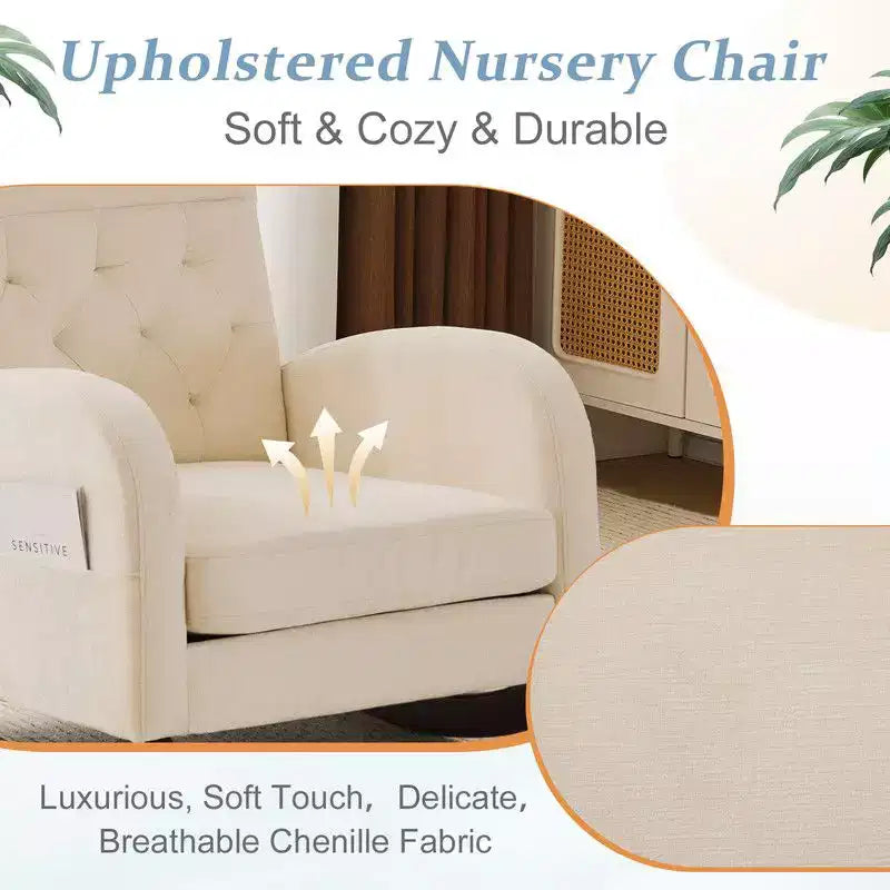 Upholstered Beige Rocking Chair