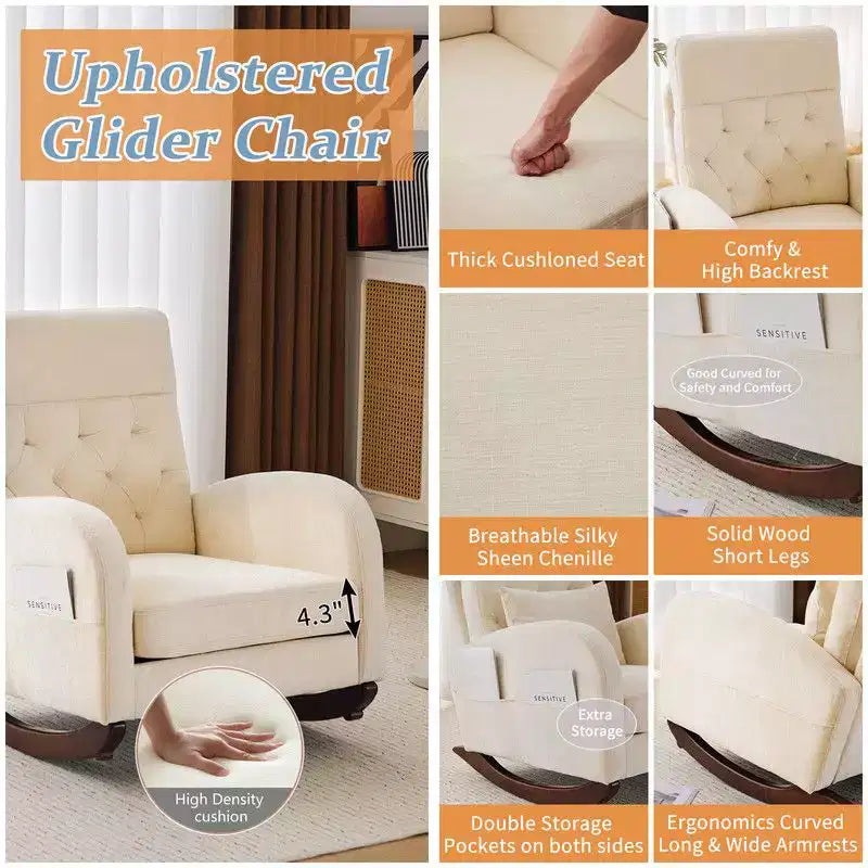 Upholstered Beige Rocking Chair