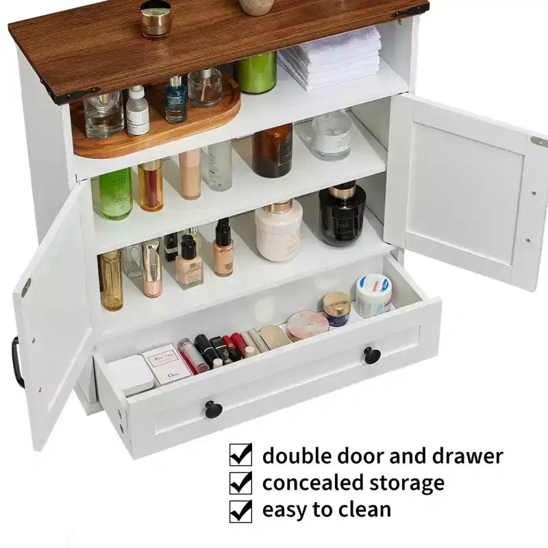 Pensile da bagno in stile rustico con ante scorrevoli tipo granaio e cassetti, organizer porta medicinali in legno a 5 ripiani, ripiano regolabile con doppie ante per la cucina