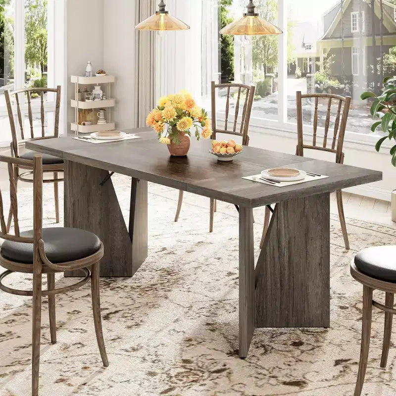 70.9 Wood Modern Rectangular Dining Table for 6-8, Large Farmhouse Kitchen Table with M-Shaped Metal Legs, Thickened Top and Sturdy Frame